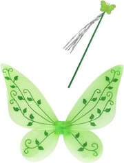 Rochita Fluture cu Flori pentru fete, Set cu aripi si bagheta, Tesatura fina, 7 - 8 ani, 150 cm, Verde - costumecarnaval - serbare.ro