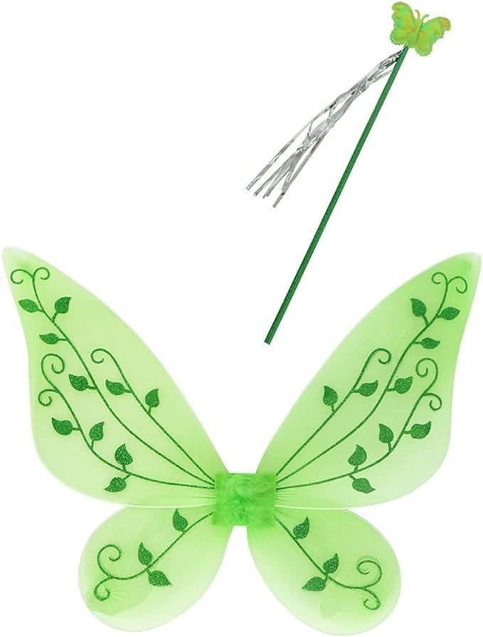 Rochita Fluture cu Flori pentru fete, Set cu aripi si bagheta, Tesatura fina, 7 - 8 ani, 150 cm, Verde - costumecarnaval - serbare.ro