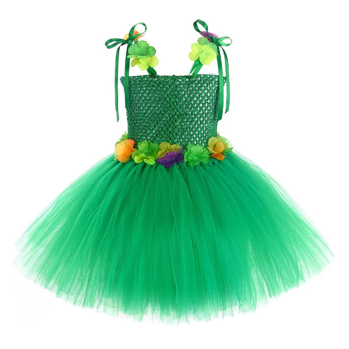 Rochita Fluture cu Flori pentru fete, Set cu aripi si bagheta, Tesatura fina, 7 - 8 ani, 150 cm, Verde - costumecarnaval - serbare.ro