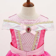 Rochita Printesa Aurora pentru copii, Set cu coronita si accesorii, EvrikaUnity®, Frumoasa din padurea adormita, Tesatura Premium, 4 - 5 ani, 120 cm, roz - costumecarnaval - serbare.ro