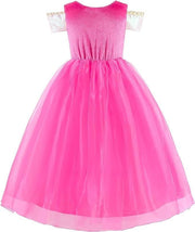 Rochita Printesa Aurora pentru copii, Set cu coronita si accesorii, EvrikaUnity®, Frumoasa din padurea adormita, Tesatura Premium, 4 - 5 ani, 120 cm, roz - costumecarnaval - serbare.ro