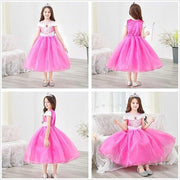 Rochita Printesa Aurora pentru copii, Set cu coronita si accesorii, EvrikaUnity®, Frumoasa din padurea adormita, Tesatura Premium, 4 - 5 ani, 120 cm, roz - costumecarnaval - serbare.ro