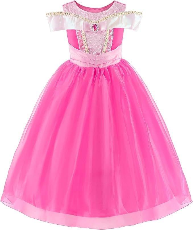 Rochita Printesa Aurora pentru copii, Set cu coronita si accesorii, EvrikaUnity®, Frumoasa din padurea adormita, Tesatura Premium, 4 - 5 ani, 120 cm, roz - costumecarnaval - serbare.ro