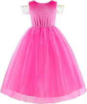 Rochita Printesa Aurora pentru copii, Set cu coronita si accesorii, EvrikaUnity®, Frumoasa din padurea adormita, Tesatura Premium, 5 - 6 ani, 130 cm, roz - costumecarnaval - serbare.ro