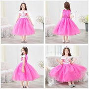 Rochita Printesa Aurora pentru copii, Set cu coronita si accesorii, EvrikaUnity®, Frumoasa din padurea adormita, Tesatura Premium, 5 - 6 ani, 130 cm, roz - costumecarnaval - serbare.ro
