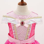 Rochita Printesa Aurora pentru copii, Set cu coronita si accesorii, EvrikaUnity®, Frumoasa din padurea adormita, Tesatura Premium, 5 - 6 ani, 130 cm, roz - costumecarnaval - serbare.ro