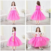 Rochita Printesa Aurora pentru copii, Set cu coronita si accesorii, EvrikaUnity®, Frumoasa din padurea adormita, Tesatura Premium, 6 - 7 ani, 140 cm, roz - costumecarnaval - serbare.ro