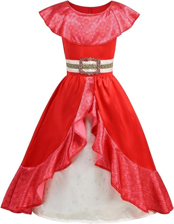 Rochita Printesa Elena din Avalor, Set cu Coronita si Accesorii, Tesatura Fina, 5 - 6 ani, 130 cm, Rosu - costumecarnaval - serbare.ro
