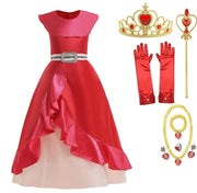 Rochita Printesa Elena din Avalor, Set cu Coronita si Accesorii, Tesatura Fina, 5 - 6 ani, 130 cm, Rosu - costumecarnaval - serbare.ro