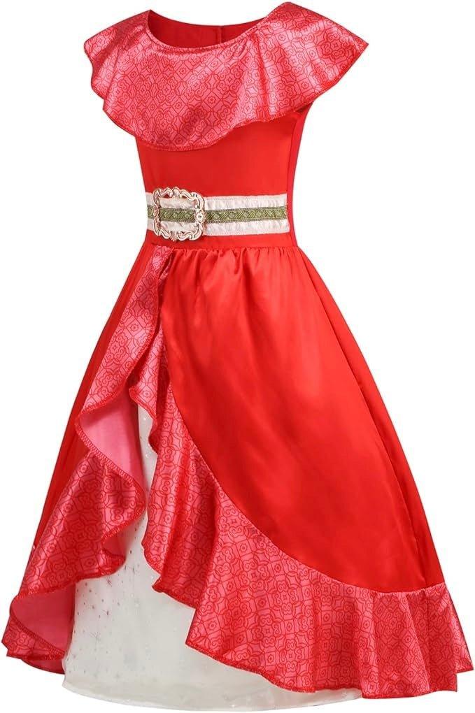 Rochita Printesa Elena din Avalor, Set cu Coronita si Accesorii, Tesatura Fina, 6 - 7 ani, 140 cm, Rosu - costumecarnaval - serbare.ro