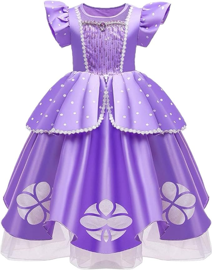 Rochita Printesa Sofia, EvrikaUnity®, Tesatura Premium, 5 - 6 ani, 130 cm, Mov Royal - costumecarnaval - serbare.ro