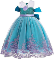Rochita Sirena de Printesa pentru fete, Set cu Coronita si Accesorii, Tesatura fina, 4 - 5 ani, 120 cm, Verde smarald/ Mov - costumecarnaval - serbare.ro