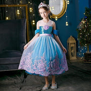 Rochita Sirena de Printesa pentru fete, Set cu Coronita si Accesorii, Tesatura fina, 6 - 7 ani, 140 cm, Verde smarald/ Mov - costumecarnaval - serbare.ro