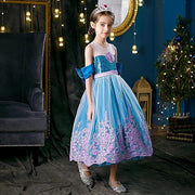 Rochita Sirena de Printesa pentru fete, Set cu Coronita si Accesorii, Tesatura fina, 6 - 7 ani, 140 cm, Verde smarald/ Mov - costumecarnaval - serbare.ro