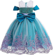 Rochita Sirena de Printesa pentru fete, Set cu Coronita si Accesorii, Tesatura fina, 6 - 7 ani, 140 cm, Verde smarald/ Mov - costumecarnaval - serbare.ro