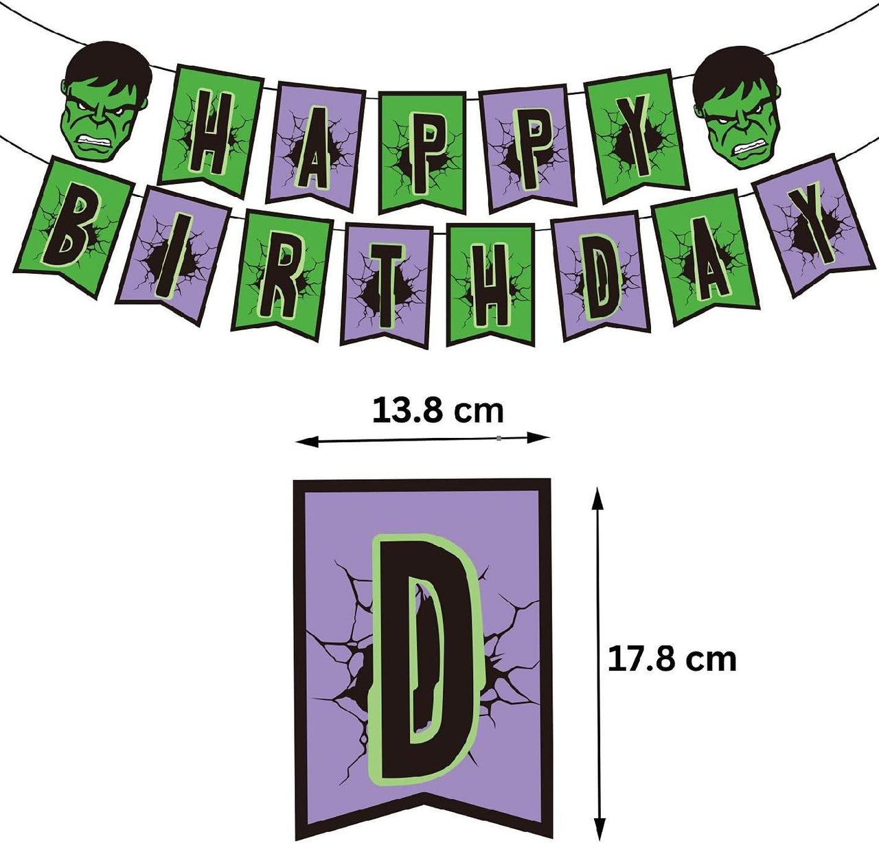 Set 16 baloane copii, Hulk, Petrecere Aniversara, Latex, 1 Banner Happy Birthday, 24 Cupcake Topper, 1 Cake Topper, Verde / Mov - costumecarnaval - serbare.ro