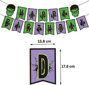 Set 16 baloane copii, Hulk, Petrecere Aniversara, Latex, 1 Banner Happy Birthday, 24 Cupcake Topper, 1 Cake Topper, Verde / Mov - costumecarnaval - serbare.ro