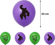 Set 16 baloane copii, Hulk, Petrecere Aniversara, Latex, 1 Banner Happy Birthday, 24 Cupcake Topper, 1 Cake Topper, Verde / Mov - costumecarnaval - serbare.ro