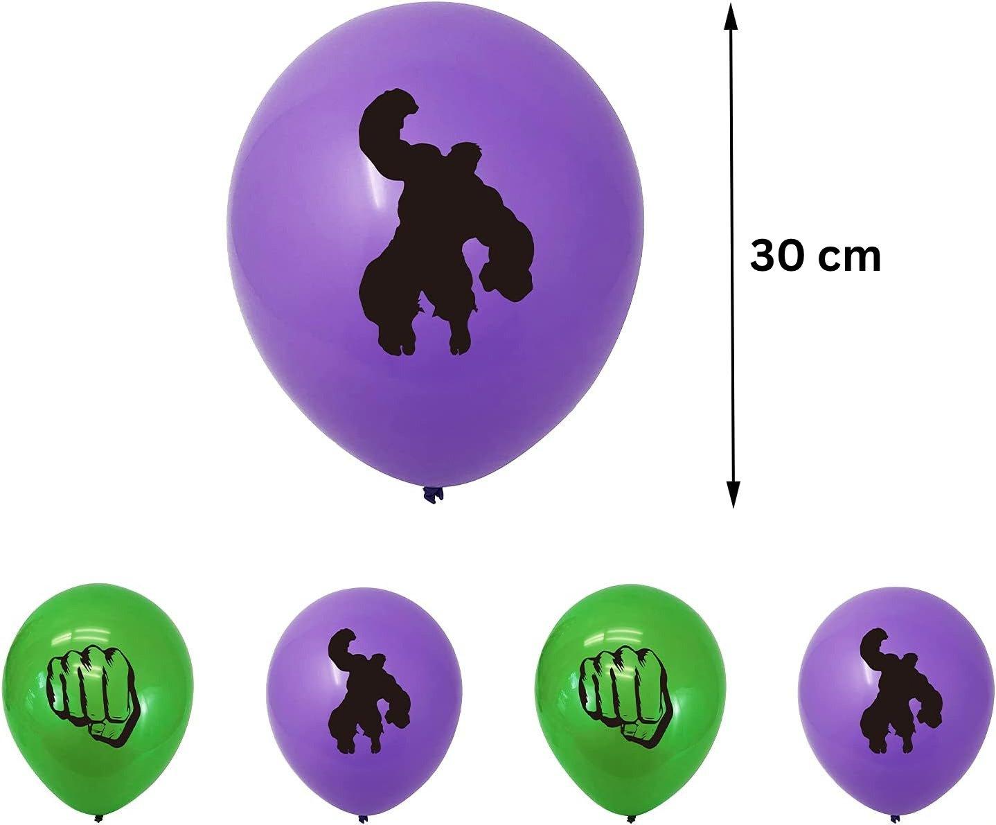 Set 16 baloane copii, Hulk, Petrecere Aniversara, Latex, 1 Banner Happy Birthday, 24 Cupcake Topper, 1 Cake Topper, Verde / Mov - costumecarnaval - serbare.ro