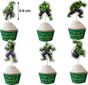 Set 16 baloane copii, Hulk, Petrecere Aniversara, Latex, 1 Banner Happy Birthday, 24 Cupcake Topper, 1 Cake Topper, Verde / Mov - costumecarnaval - serbare.ro
