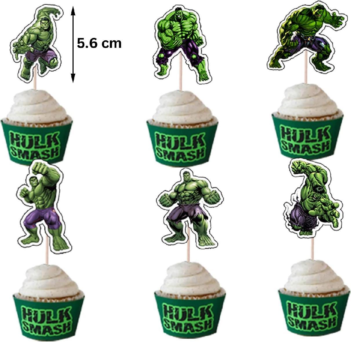 Set 16 baloane copii, Hulk, Petrecere Aniversara, Latex, 1 Banner Happy Birthday, 24 Cupcake Topper, 1 Cake Topper, Verde / Mov - costumecarnaval - serbare.ro