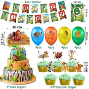Set 16 baloane copii, Regele Leu, Petrecere Aniversara, Latex, 1 Banner Happy Birthday, 24 Cupcake Topper, 1 Cake Topper, Multicolor - costumecarnaval - serbare.ro