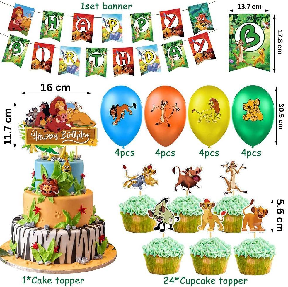 Set 16 baloane copii, Regele Leu, Petrecere Aniversara, Latex, 1 Banner Happy Birthday, 24 Cupcake Topper, 1 Cake Topper, Multicolor - costumecarnaval - serbare.ro
