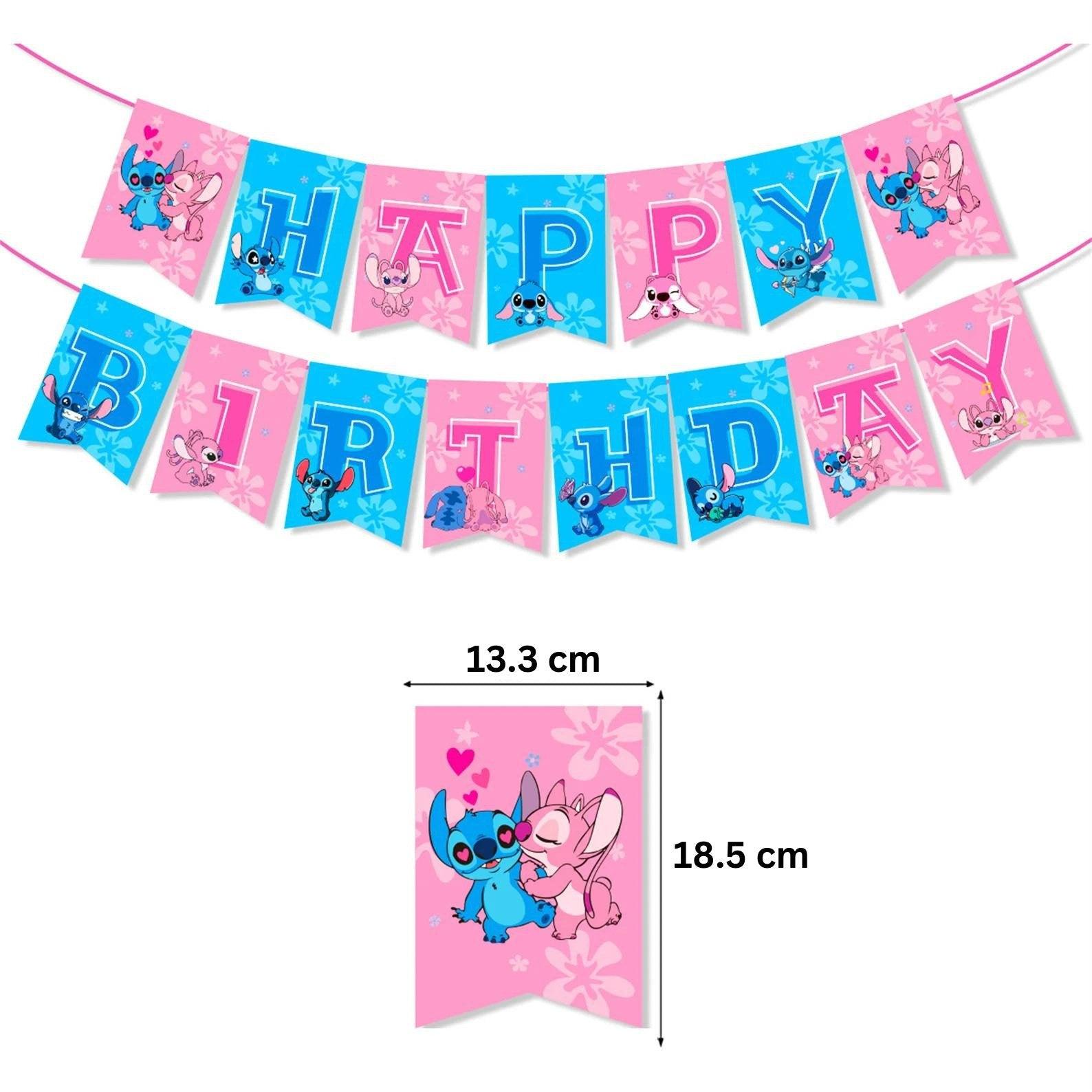 Set 18 baloane copii, Lilo si Stitch, Petrecere Aniversara, Latex, 1 Banner Happy Birthday, 15 Cupcake Topper, 1 Cake Topper, Alb/ Albastru/ Roz - costumecarnaval - serbare.ro