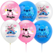 Set 18 baloane copii, Lilo si Stitch, Petrecere Aniversara, Latex, 1 Banner Happy Birthday, 15 Cupcake Topper, 1 Cake Topper, Alb/ Albastru/ Roz - costumecarnaval - serbare.ro