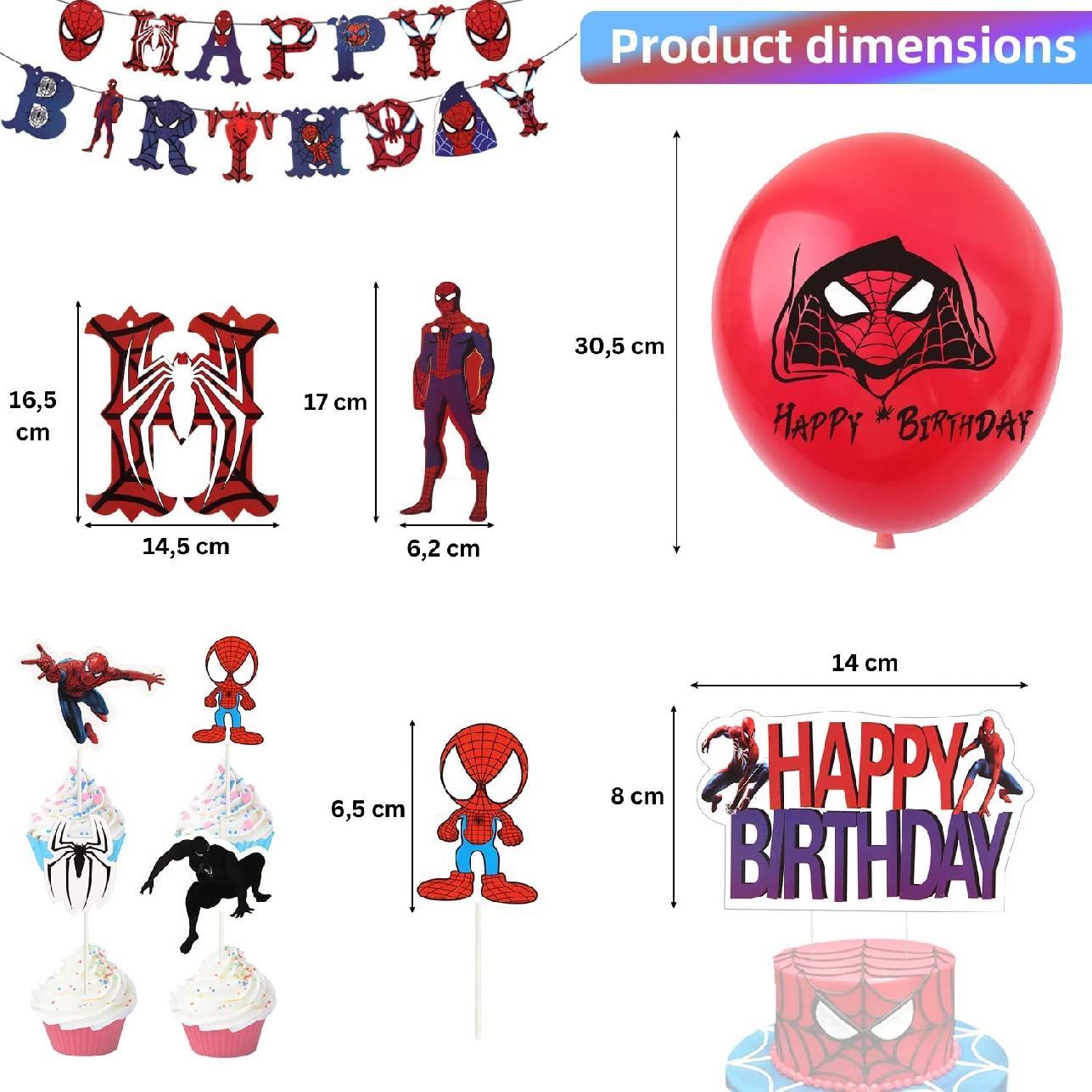Set 18 baloane copii, Spiderman, Petrecere Aniversara, Latex, 1 Banner Happy Birthday,24 Cupcake topper, 1Cake Topper, Multicolor - costumecarnaval - serbare.ro