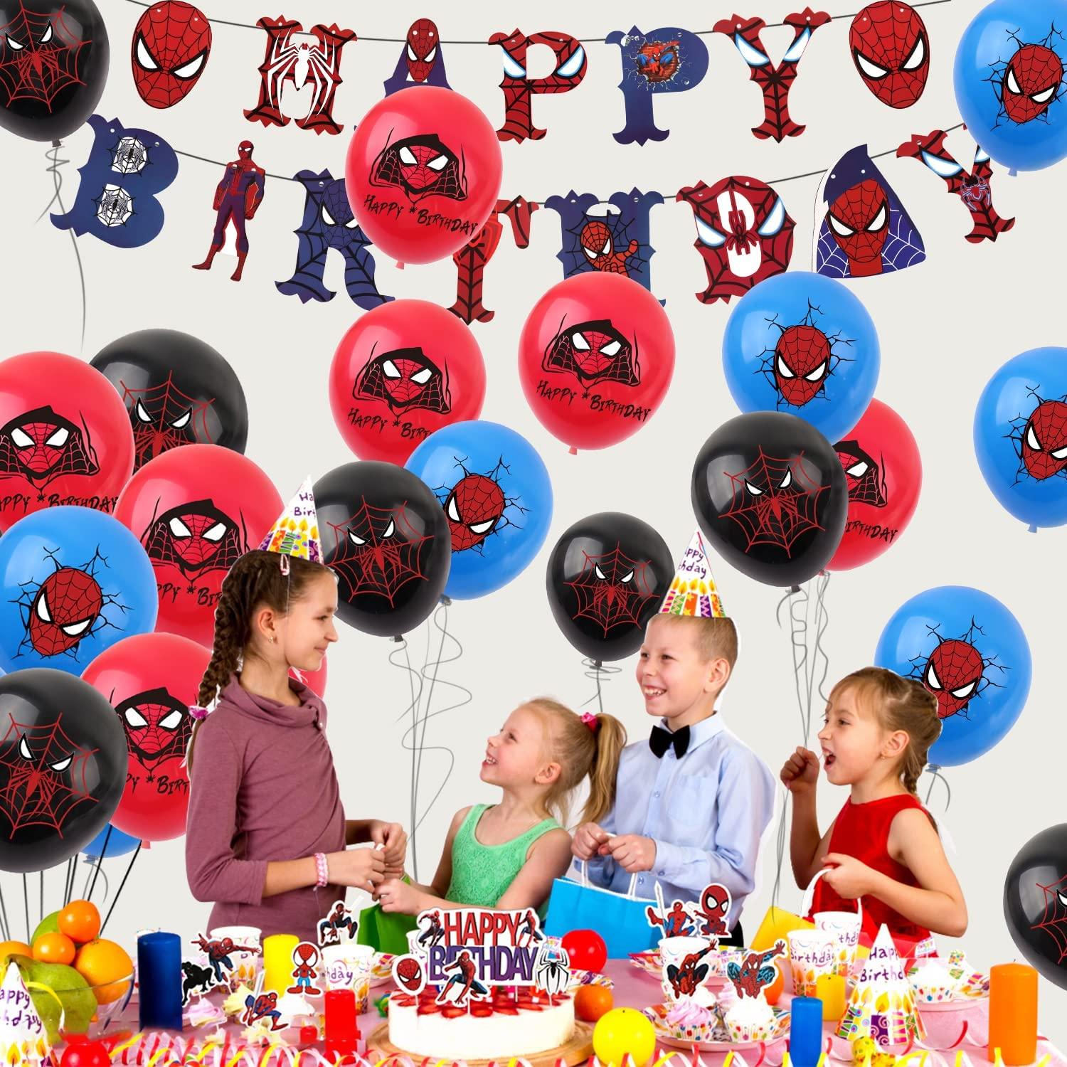 Set 18 baloane copii, Spiderman, Petrecere Aniversara, Latex, 1 Banner Happy Birthday,24 Cupcake topper, 1Cake Topper, Multicolor - costumecarnaval - serbare.ro