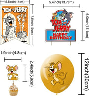 Set 18 baloane copii, Tom & Jerry, Petrecere Aniversara, Latex, 1 Banner Happy Birthday, 12 Cupcake Topper, 1 Cake Topper, Multicolor - costumecarnaval - serbare.ro