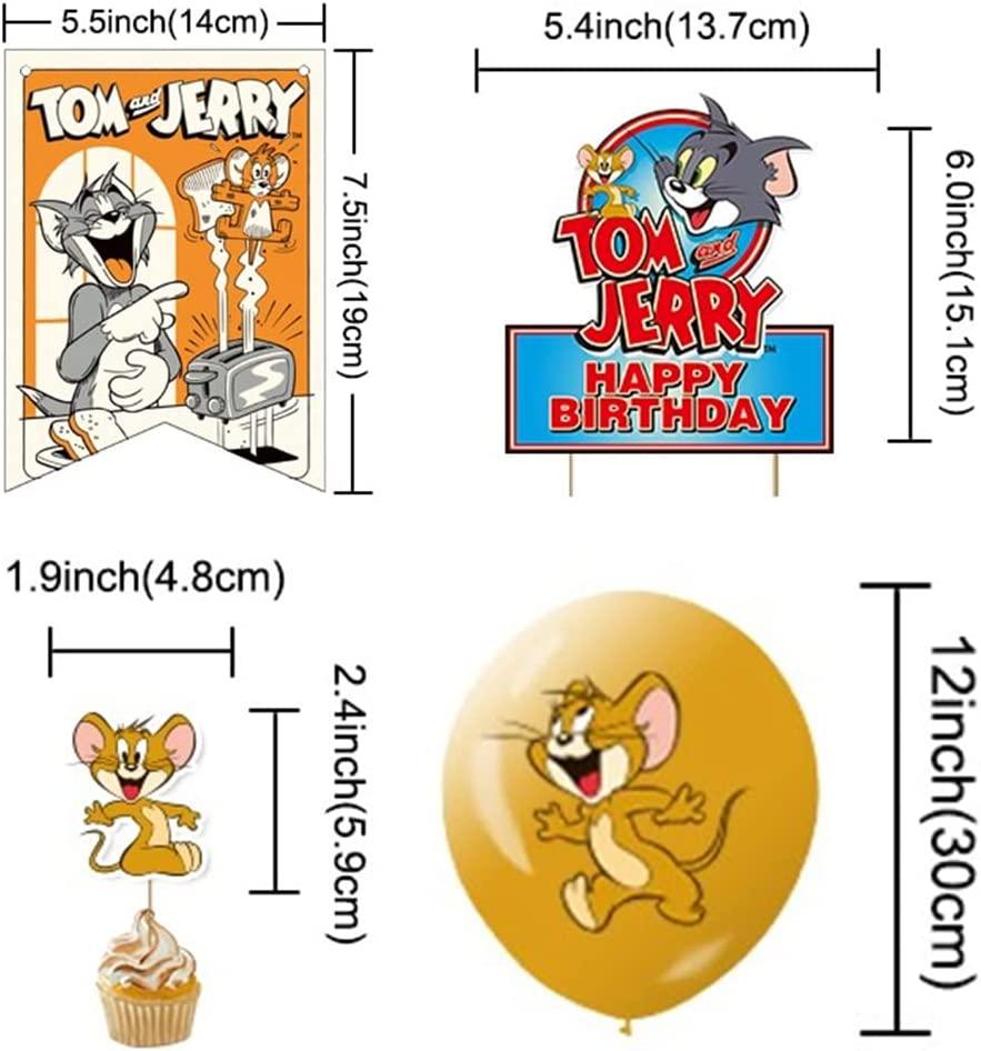 Set 18 baloane copii, Tom & Jerry, Petrecere Aniversara, Latex, 1 Banner Happy Birthday, 12 Cupcake Topper, 1 Cake Topper, Multicolor - costumecarnaval - serbare.ro