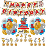 Set 18 baloane copii, Tom & Jerry, Petrecere Aniversara, Latex, 1 Banner Happy Birthday, 12 Cupcake Topper, 1 Cake Topper, Multicolor - costumecarnaval - serbare.ro