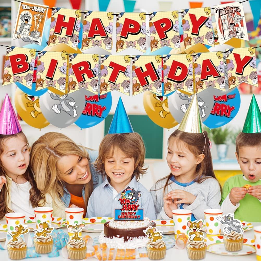 Set 18 baloane copii, Tom & Jerry, Petrecere Aniversara, Latex, 1 Banner Happy Birthday, 12 Cupcake Topper, 1 Cake Topper, Multicolor - costumecarnaval - serbare.ro