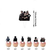 Set 18 baloane copii, Wednesday Addams, Petrecere Aniversara, EvrikaUnity®, Latex, 1 Banner Happy Birthday, 12 Cupcake Topper, 1 Cake Topper, Mov / Roz / Albastru - costumecarnaval - serbare.ro