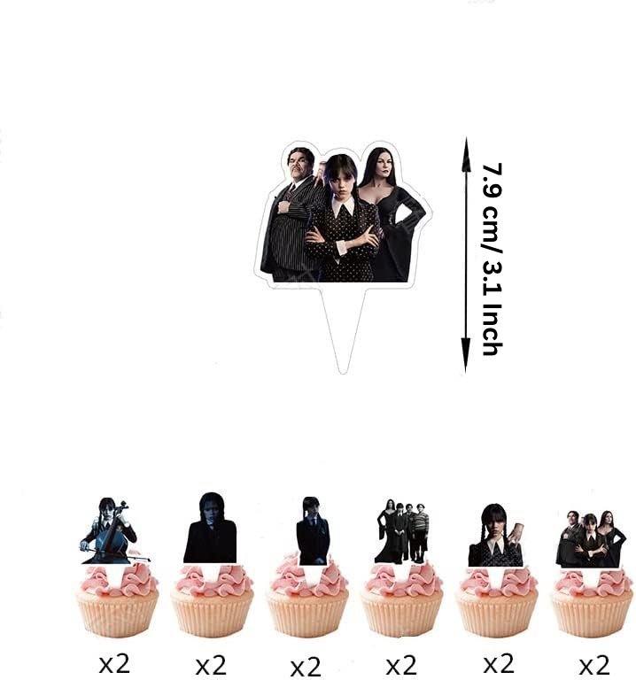 Set 18 baloane copii, Wednesday Addams, Petrecere Aniversara, EvrikaUnity®, Latex, 1 Banner Happy Birthday, 12 Cupcake Topper, 1 Cake Topper, Mov / Roz / Albastru - costumecarnaval - serbare.ro