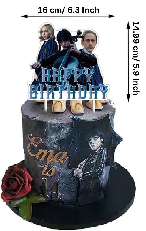 Set 18 baloane copii, Wednesday Addams, Petrecere Aniversara, EvrikaUnity®, Latex, 1 Banner Happy Birthday, 12 Cupcake Topper, 1 Cake Topper, Mov / Roz / Albastru - costumecarnaval - serbare.ro