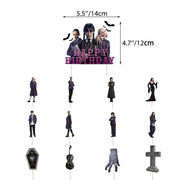Set 18 baloane copii, Wednesday Addams, Petrecere Aniversara, EvrikaUnity®, Latex, 1 Banner Happy Birthday, 12 Cupcake Topper, 1 Cake Topper, Mov / Roz / Negru - costumecarnaval - serbare.ro