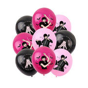 Set 18 baloane copii, Wednesday Addams, Petrecere Aniversara, EvrikaUnity®, Latex, 1 Banner Happy Birthday, 12 Cupcake Topper, 1 Cake Topper, Mov / Roz / Negru - costumecarnaval - serbare.ro