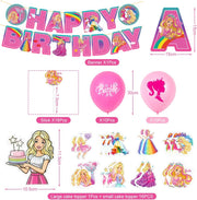 Set 20 baloane copii, Barbie, Petrecere Aniversara, EvrikaUnity®, Latex, 1 Banner Happy Birthday, 16 Cupcake Topper, 1 Cake Topper, Roz/ Rosu - costumecarnaval - serbare.ro