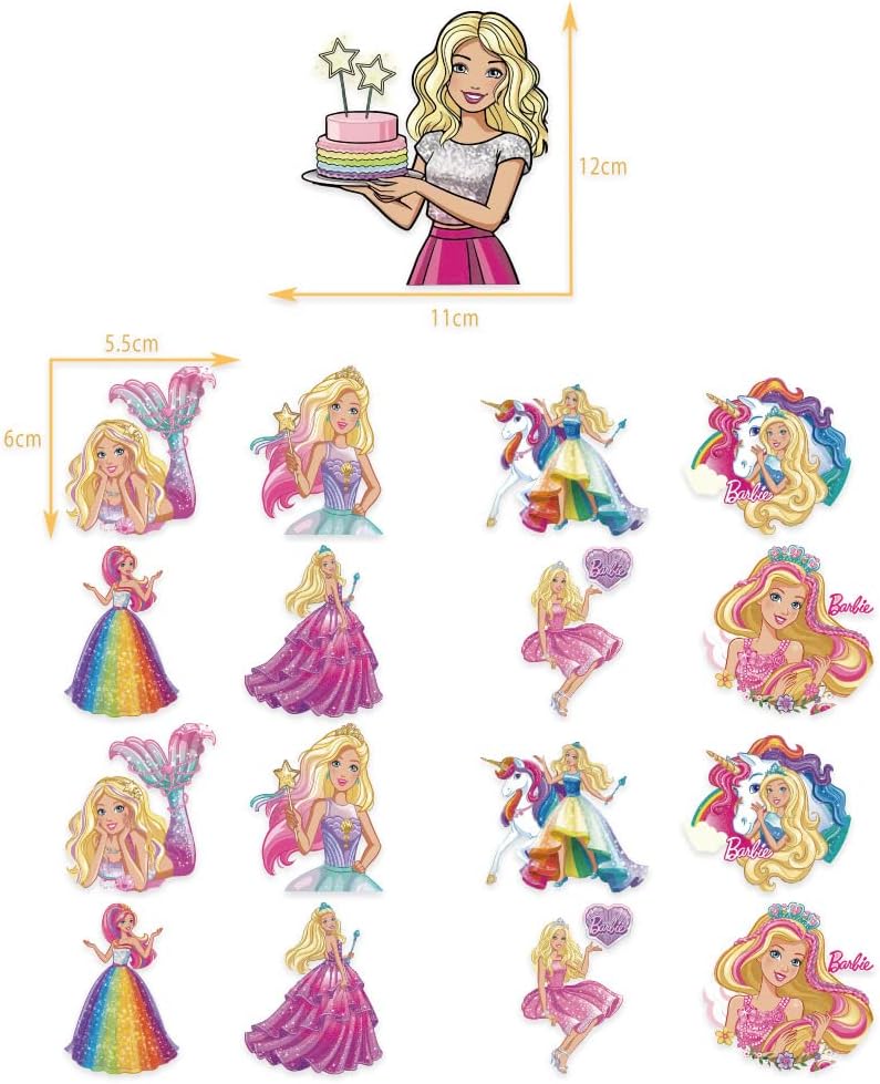 Set 20 baloane copii, Barbie, Petrecere Aniversara, EvrikaUnity®, Latex, 1 Banner Happy Birthday, 16 Cupcake Topper, 1 Cake Topper, Roz/ Rosu - costumecarnaval - serbare.ro