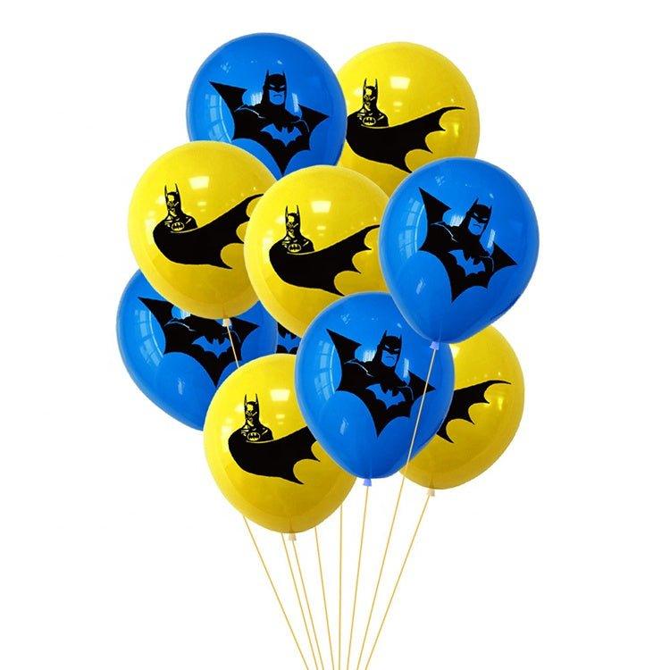 Set 20 baloane copii, Batman, Petrecere Aniversara, Latex, 1 Banner Happy Birthday, 14 Cupcake Topper, 1 Cake Topper, Albastru / Galben - costumecarnaval - serbare.ro