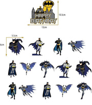 Set 20 baloane copii, Batman, Petrecere Aniversara, Latex, 1 Banner Happy Birthday, 14 Cupcake Topper, 1 Cake Topper, Albastru / Galben - costumecarnaval - serbare.ro