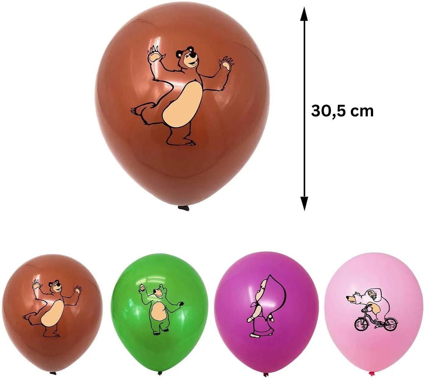 Set 20 baloane copii, Masha si Ursul, Petrecere Aniversara, Latex, 1 Banner Happy Birthday, 24 Cupcake Topper, 1 Cake Topper, Multicolor - costumecarnaval - serbare.ro