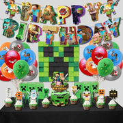 Set 20 baloane copii, Minecraft Aventura, EvrikaUnity®, Petrecere Aniversara, Latex, 1 Banner Happy Birthday, 15 Cupcake Topper, 1 Cake Topper, Multicolor - costumecarnaval - serbare.ro