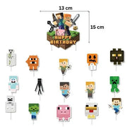 Set 20 baloane copii, Minecraft Aventura, EvrikaUnity®, Petrecere Aniversara, Latex, 1 Banner Happy Birthday, 15 Cupcake Topper, 1 Cake Topper, Multicolor - costumecarnaval - serbare.ro