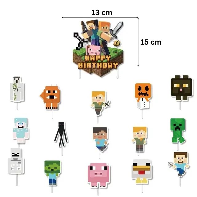 Set 20 baloane copii, Minecraft Aventura, EvrikaUnity®, Petrecere Aniversara, Latex, 1 Banner Happy Birthday, 15 Cupcake Topper, 1 Cake Topper, Multicolor - costumecarnaval - serbare.ro