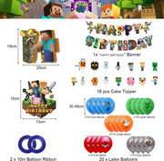 Set 20 baloane copii, Minecraft Aventura, EvrikaUnity®, Petrecere Aniversara, Latex, 1 Banner Happy Birthday, 15 Cupcake Topper, 1 Cake Topper, Multicolor - costumecarnaval - serbare.ro