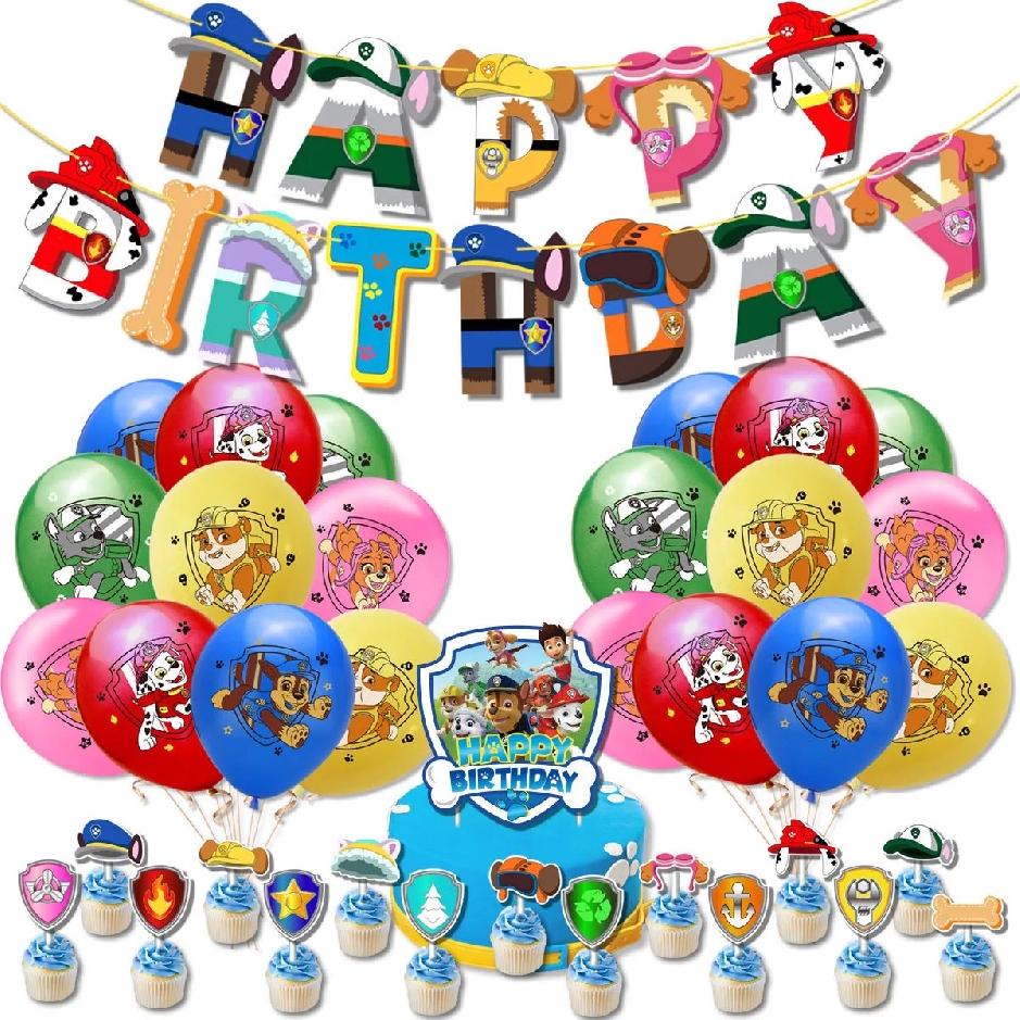 Set 20 baloane copii, Patrula Catelusilor, Petrecere Aniversara, EvrikaUnity®, Latex, 1 Banner Happy Birthday, 16 Cupcake Topper, 1 Cake Topper, Albastru - costumecarnaval - serbare.ro